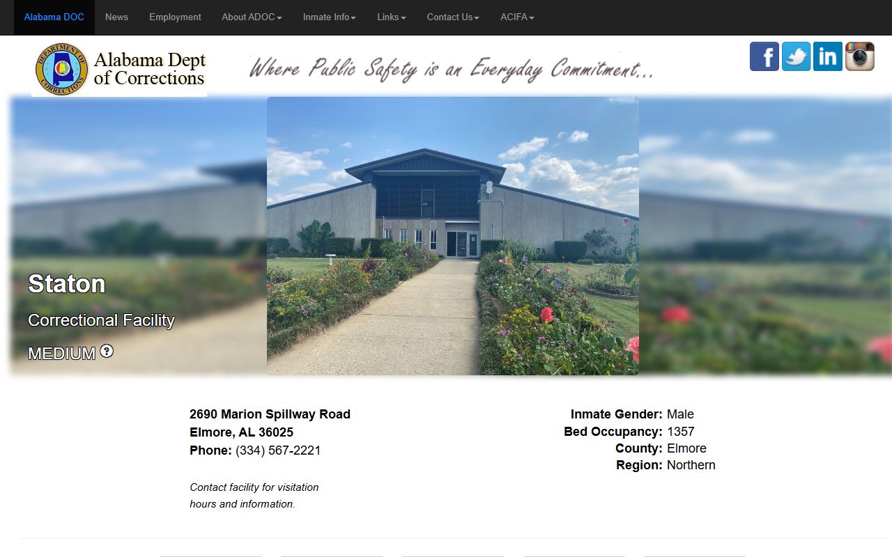 Staton Correctional Facility ADOC inmate search and facility record page